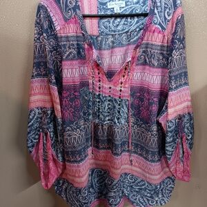 Kim Rogers Pink and Blue Boho Blouse Size 3x